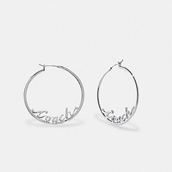Coach Signature Silver Hoop Earrings - Picture 3 of 9